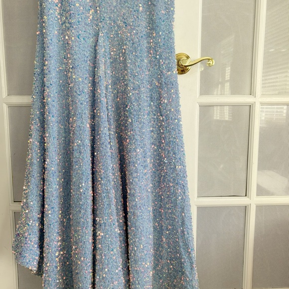 Sherri Hill One Shoulder light blue Sequin Long Sz 8 Prom Pageant Dress - Picture 3 of 8